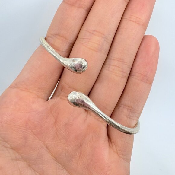 VTG Solid Sterling Silver 925 Teardrop Open Cuff Bracelet Size 7.5" Fit - Picture 10 of 10